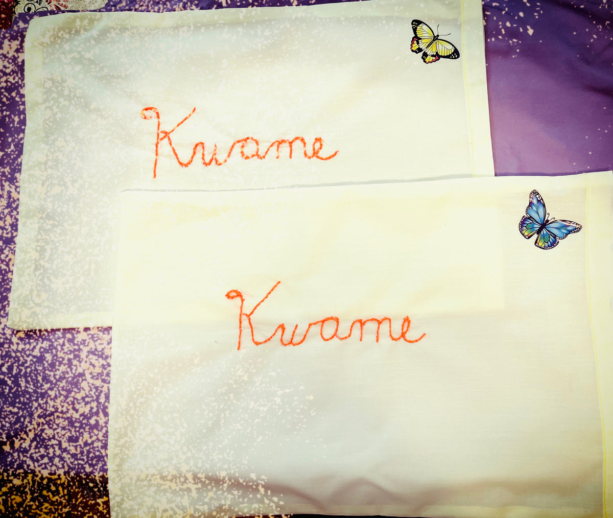 1 Pair Small pillowcase. Yellow/with butterfly